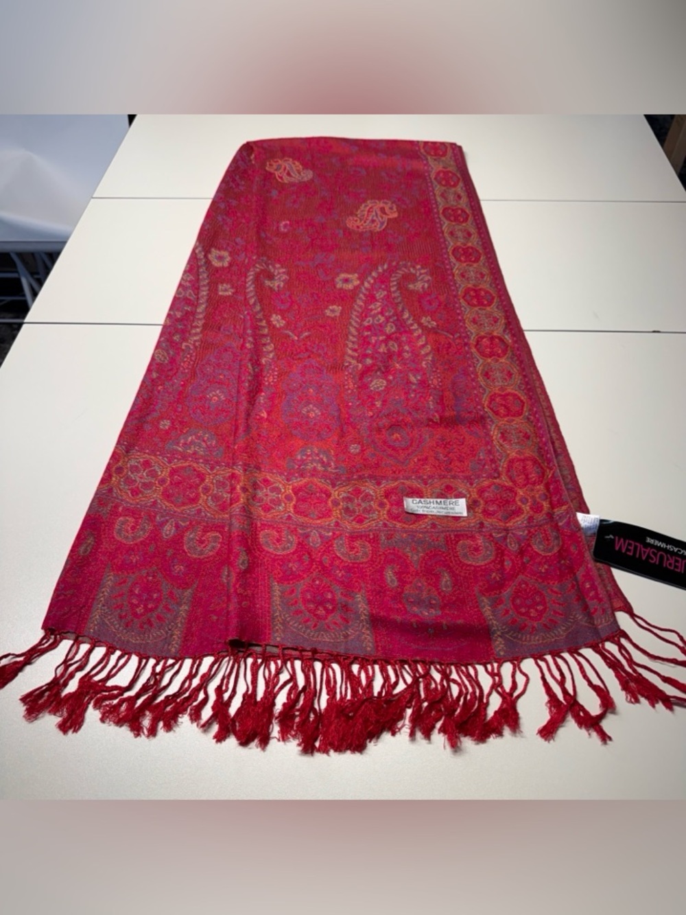 NWT Gift From Jerusalem Holy Land Cashmere Red Paisley Scarf Wrap Shawl 27"x70"
